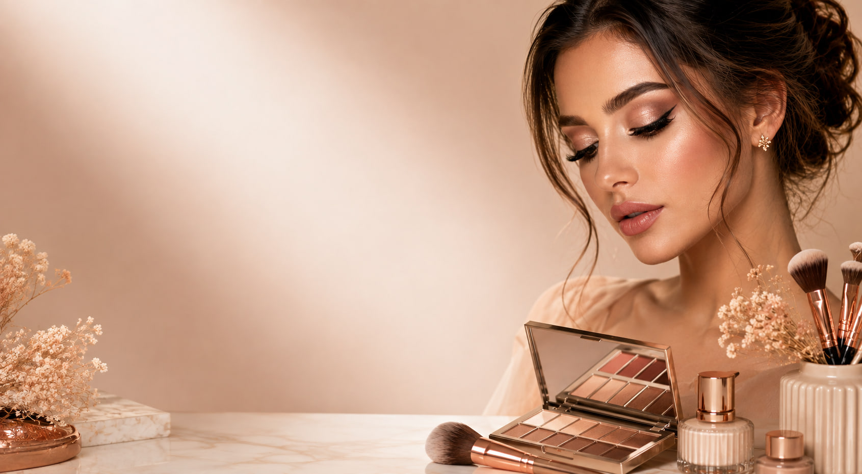 Soft glam makeup at the Anthéa Makeover vanity in Jalandhar